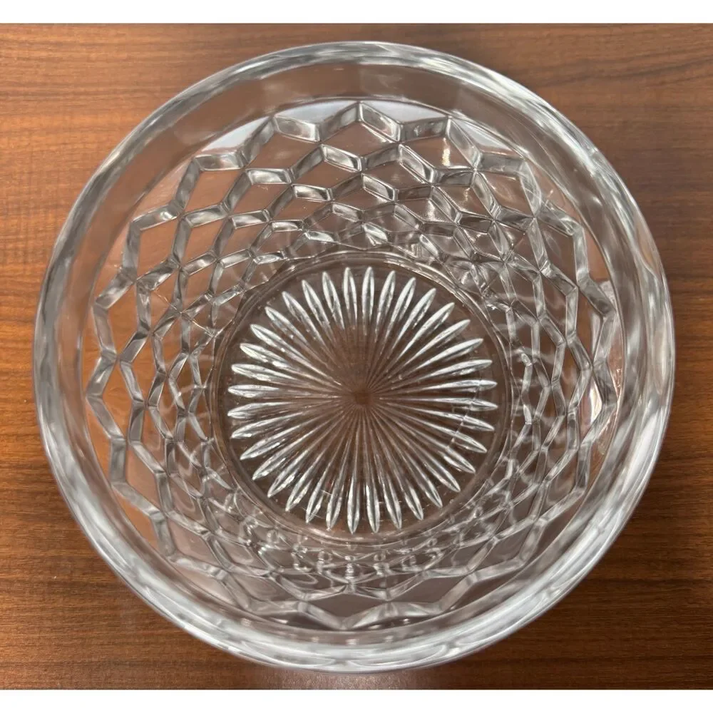 Vintage Fostoria American Glass Cookie Jar with Lid 2056 Diamond Cube Pattern